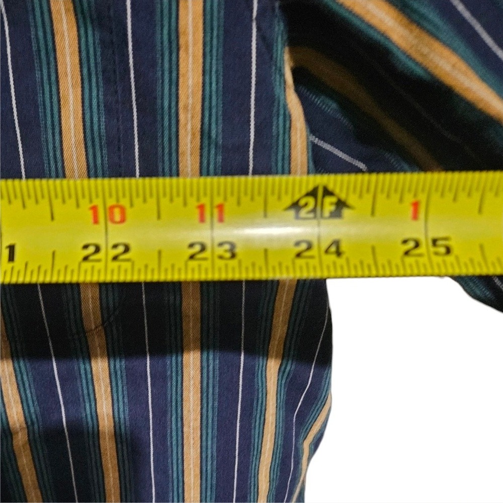 CE Schmidt Workwear Mens XLT Tall Vertical Striped Button Down Shirt Blue Green - Picture 7 of 8